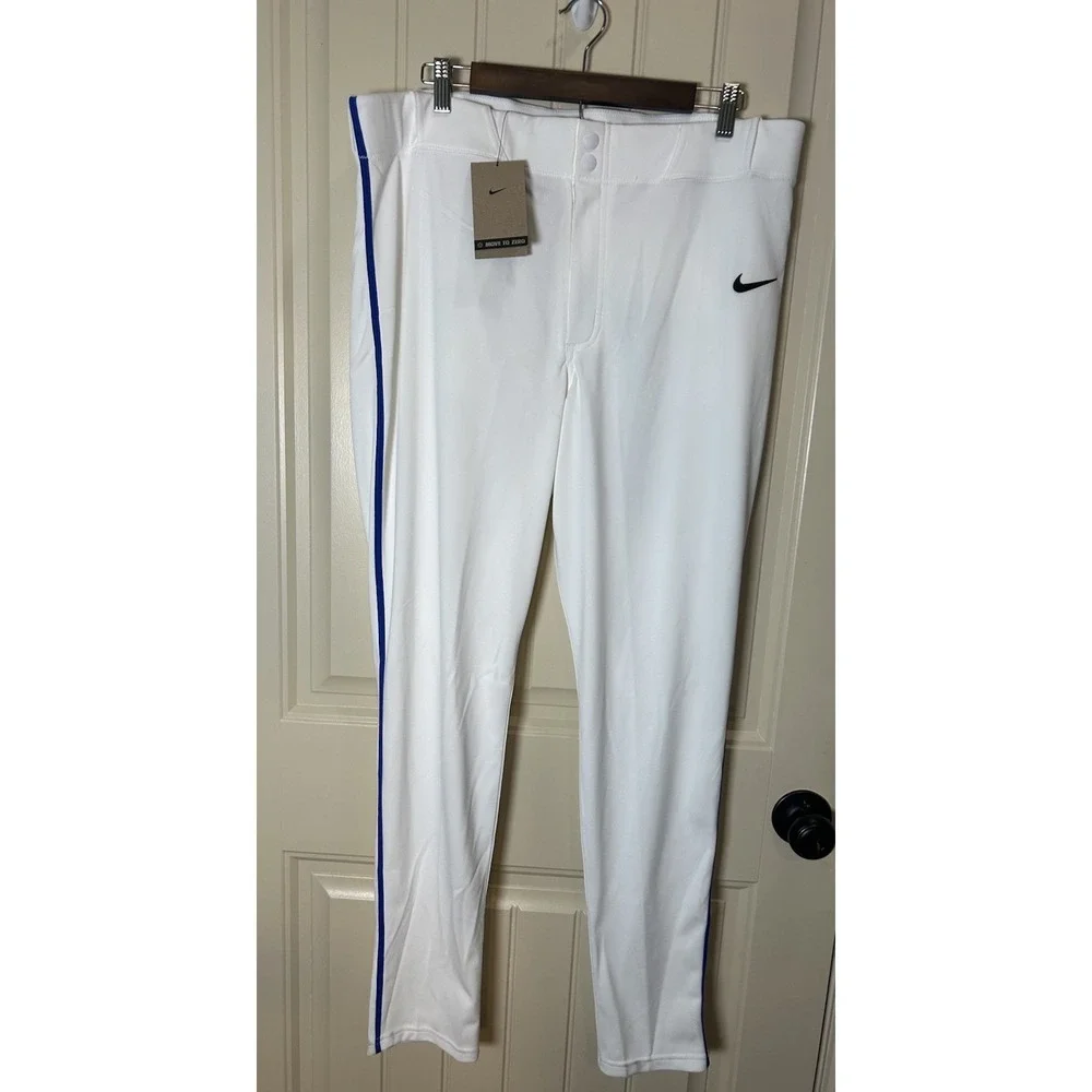 New Nike Men Stock Vapor Select 2 Piped Baseball Pants XL White Blue Side Stripe